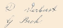 Handtekeningen Dionisius Verbiest en Gijsberdina Brok